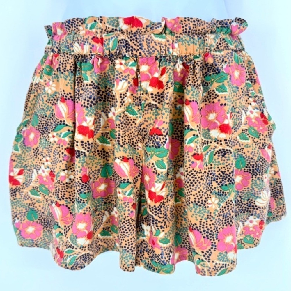 American Eagle Outfitters Floral Paperbag Waist Shorts Tan Pink XS Boho Hippie
